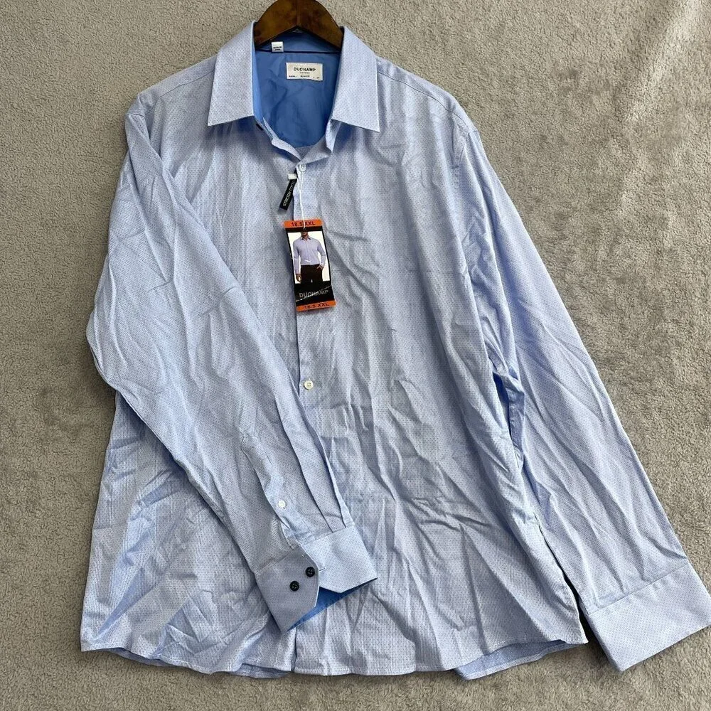 NEW Duchamp London Men's 18.5 XXL Slim Fit Dress Shirt Blue  Stretch Pattern